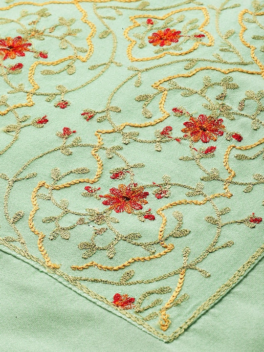 House of Pataudi Women Green Yoke Design A-Line Kurta