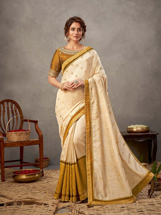 Odette off-White Tussar Silk Saree with Unstitched Blouse