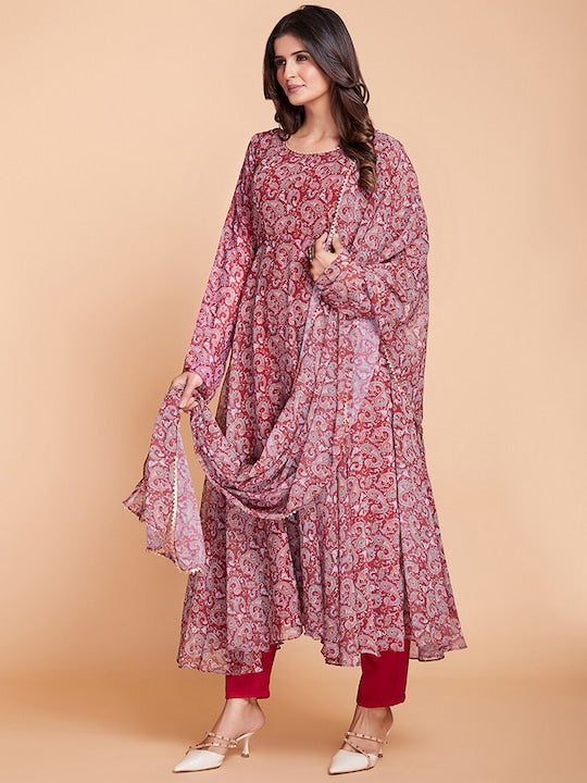 Fusionic Paisley Printed Anarkali Kurta with Trousers & With Dupatta