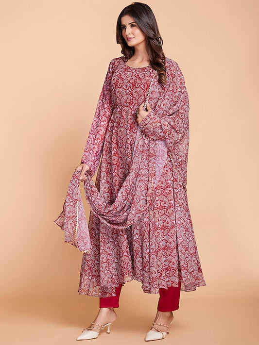 Fusionic Paisley Printed Anarkali Kurta with Trousers & With Dupatta