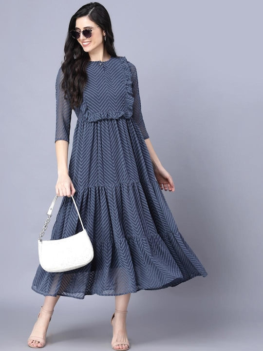 Myshka Grey Georgette Midi Dress
