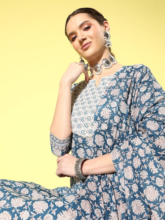 Yufta Ethnic Motifs Printed Gotta Patti Pure Cotton Kurta With Trousers & With Dupatta