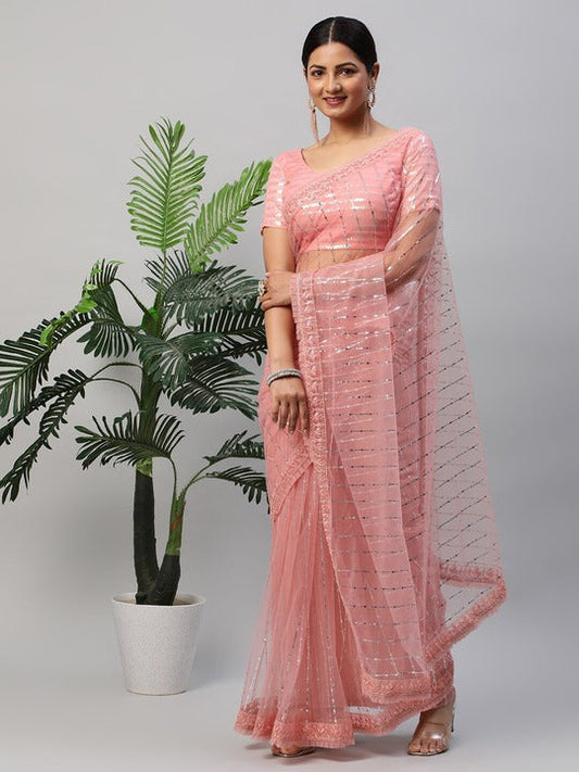 Kasee Embellished Mirror Work Net Saree
