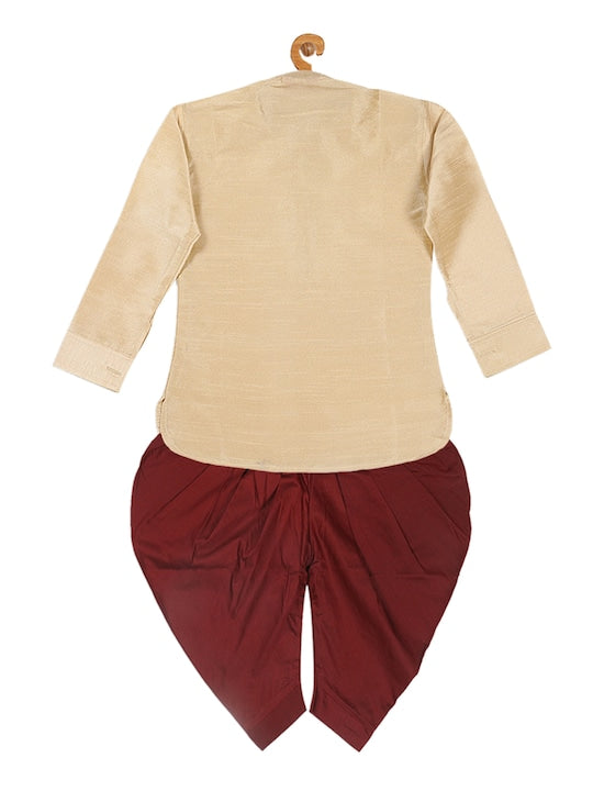 Vastramay Sishu Boys Gold & Maroon Solid Kurta with Dhoti Pants