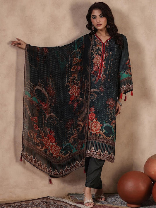 Scakhi Ethnic Motifs Printed Pakistani Style Kurta With Trousers & Dupatta