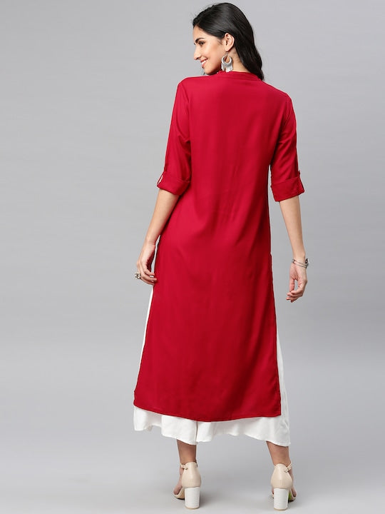 Vishudh Women Red Solid Straight Kurta