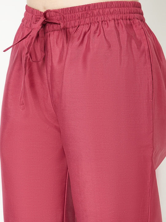 IMARA Floral Yoke Design Sequinned Detail Regular Kurta & Trousers With Dupatta