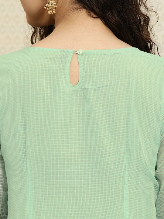 House of Pataudi Women Green Yoke Design A-Line Kurta