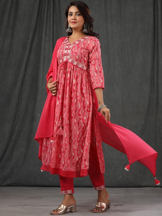 Readiprint Fashions Ethnic Motifs Printed Empire Pure Cotton Kurta With Trousers & Dupatta