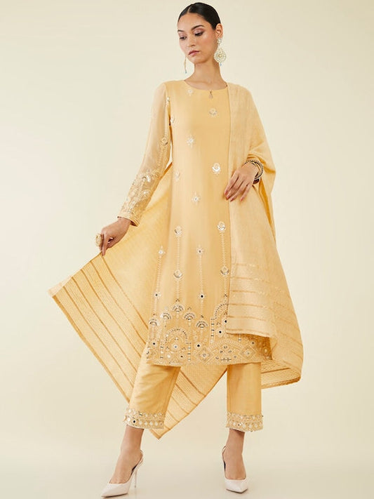 Soch Mirror Work Embroidered Kurta with Trousers & Dupatta