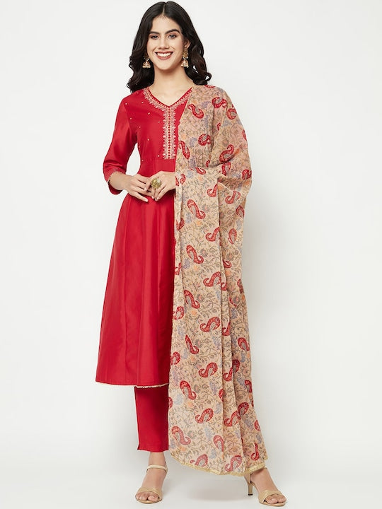 IMARA Embroidered Gotta Patti Anarkali Kurta With Trousers & Dupatta