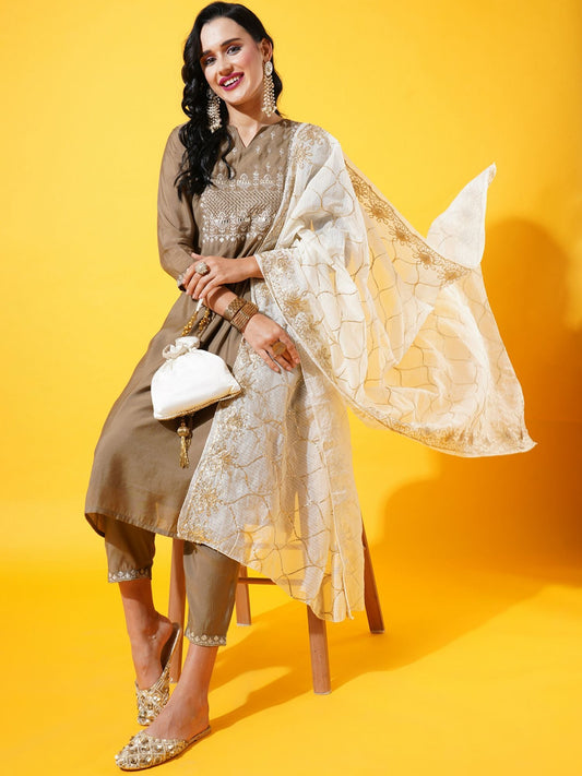 Heeposh Women Ethnic Motifs Embroidered Kurta with Dupatta (Set of 3)