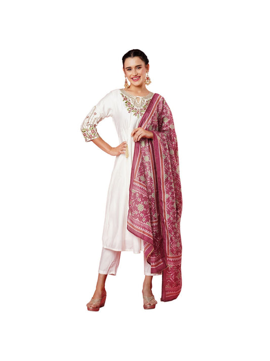 Heeposh Women Embroidered Thread Work Kurta Palazzo with Dupatta (Set of 3)