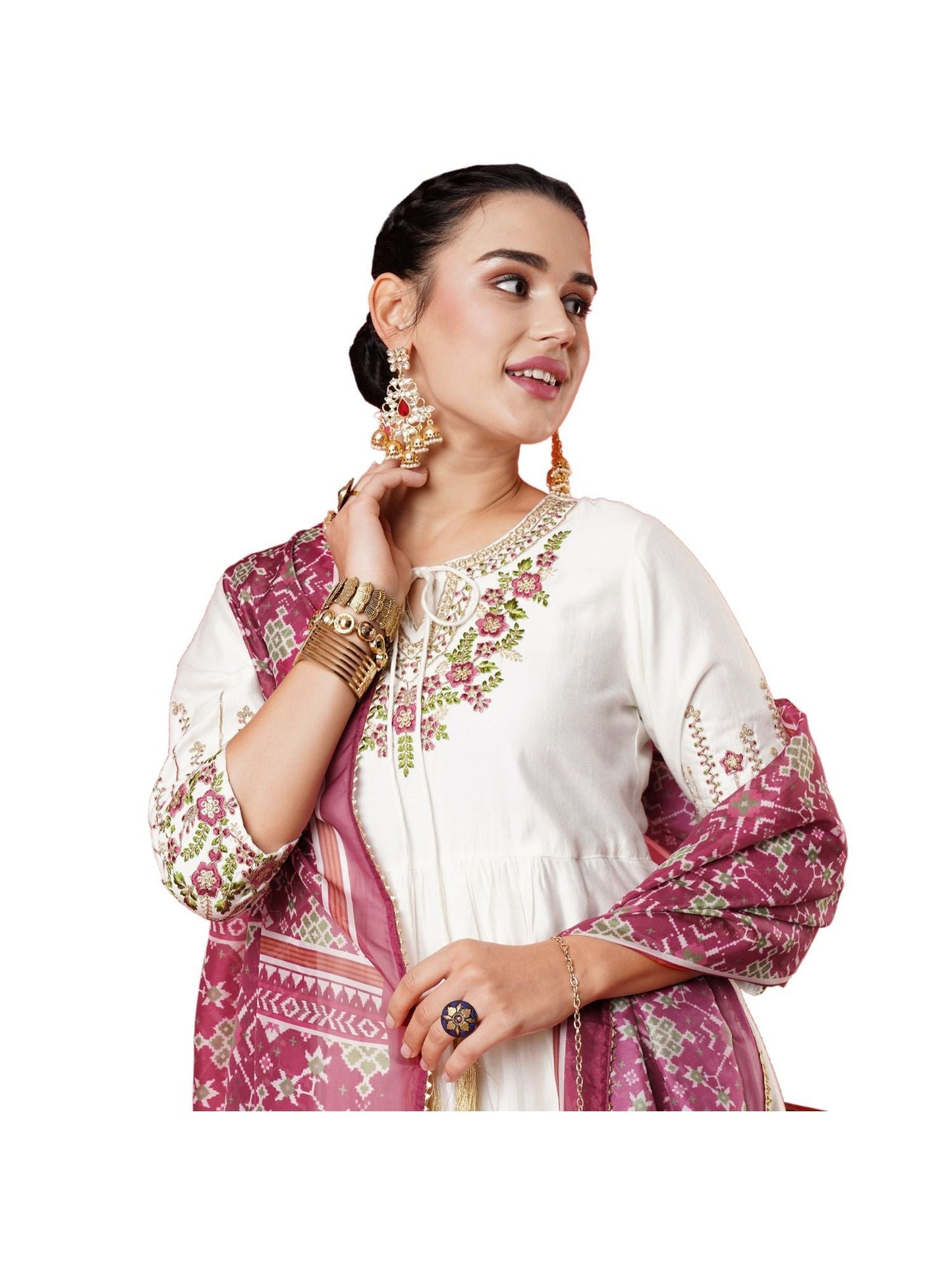 Heeposh Women Embroidered Thread Work Kurta Palazzo with Dupatta (Set of 3)