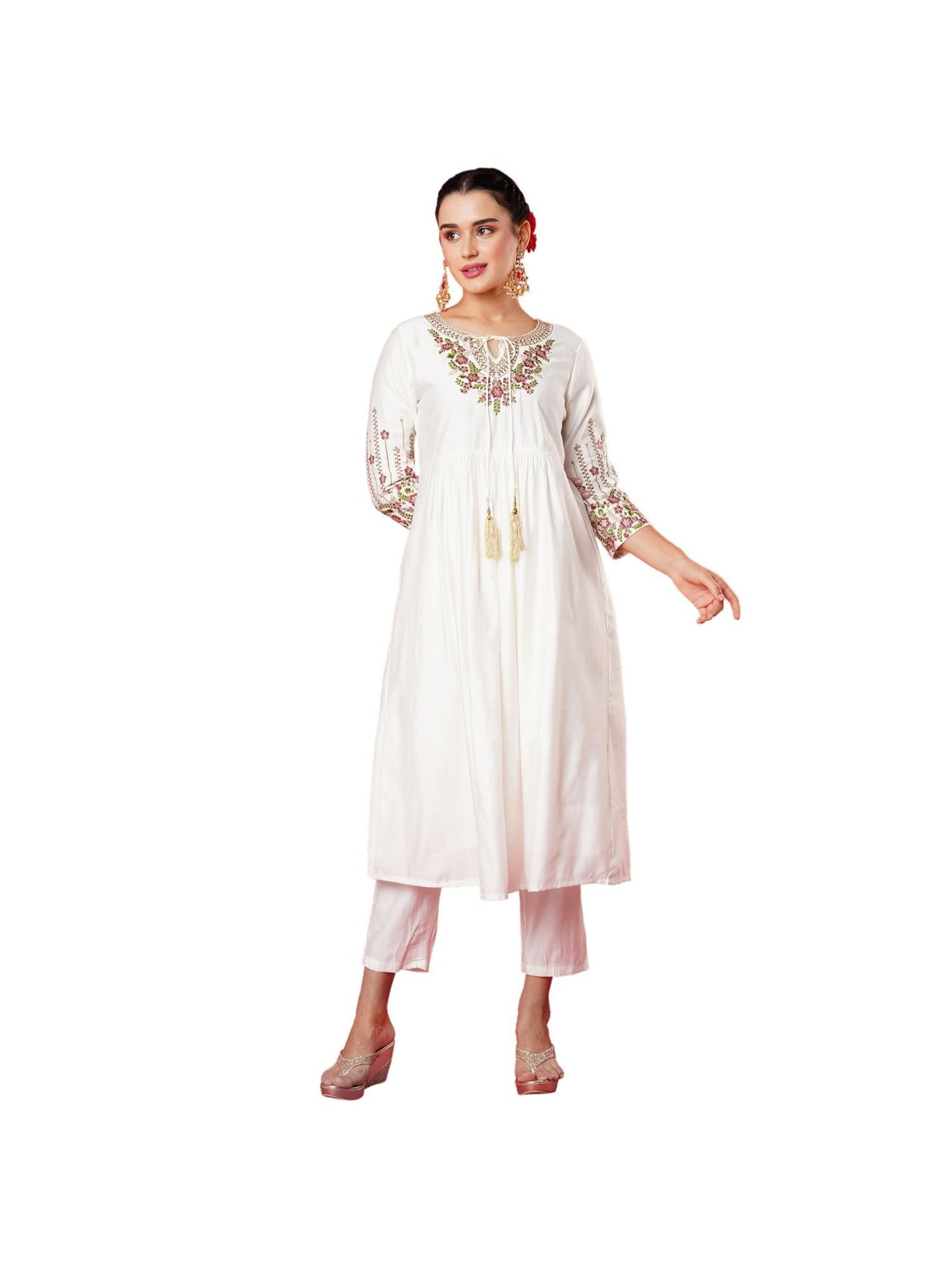 Heeposh Women Embroidered Thread Work Kurta Palazzo with Dupatta (Set of 3)