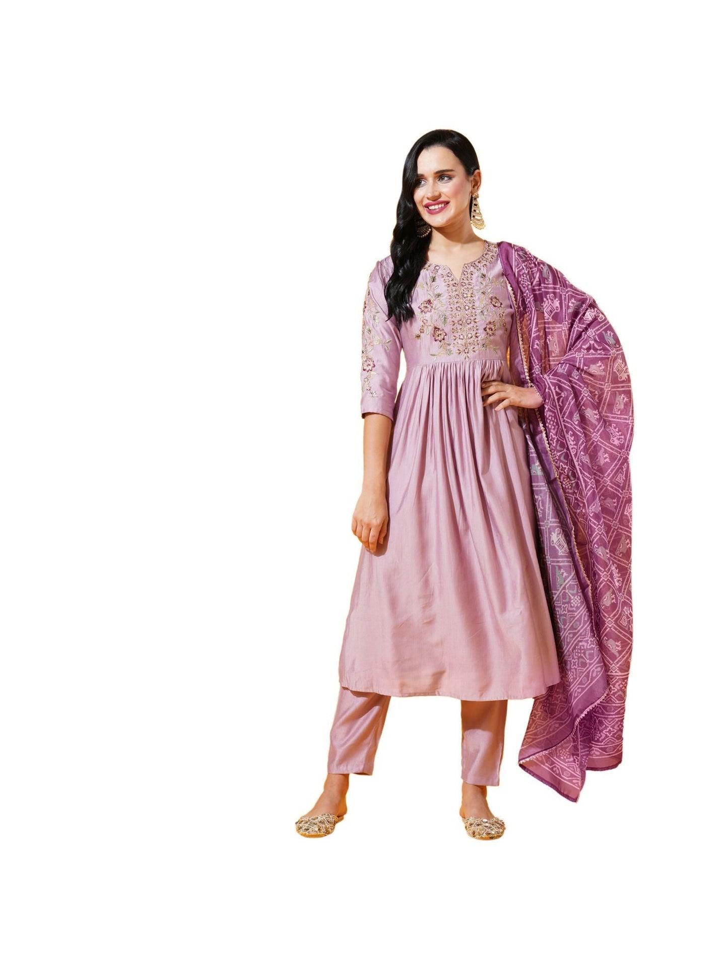 Heeposh Women Ethnic Motifs Embroidered Empire Kurta with Dupatta (Set of 3)