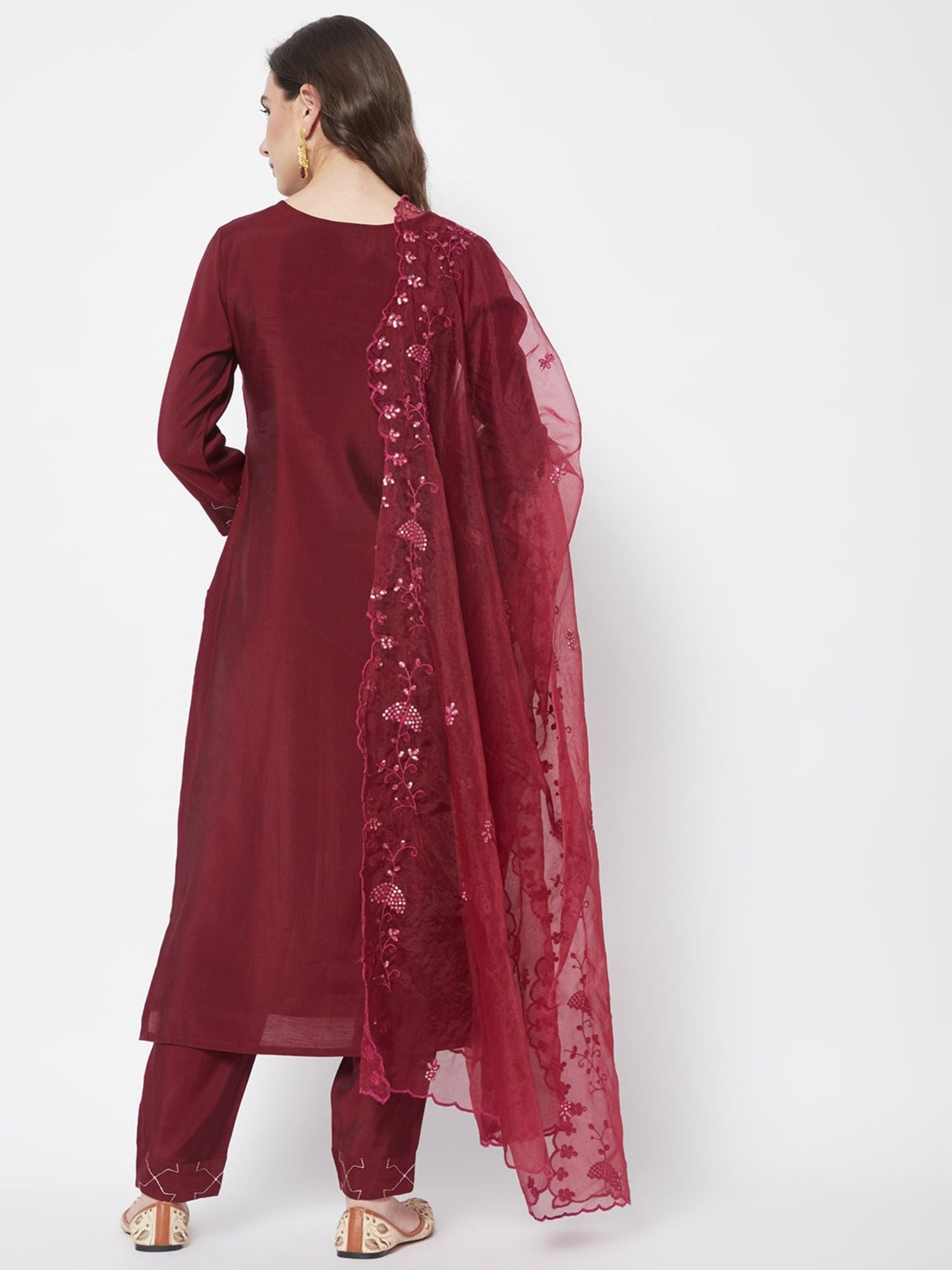 Heeposh Women Red Floral Embroidered Kurta with Dupatta (Set of 3)