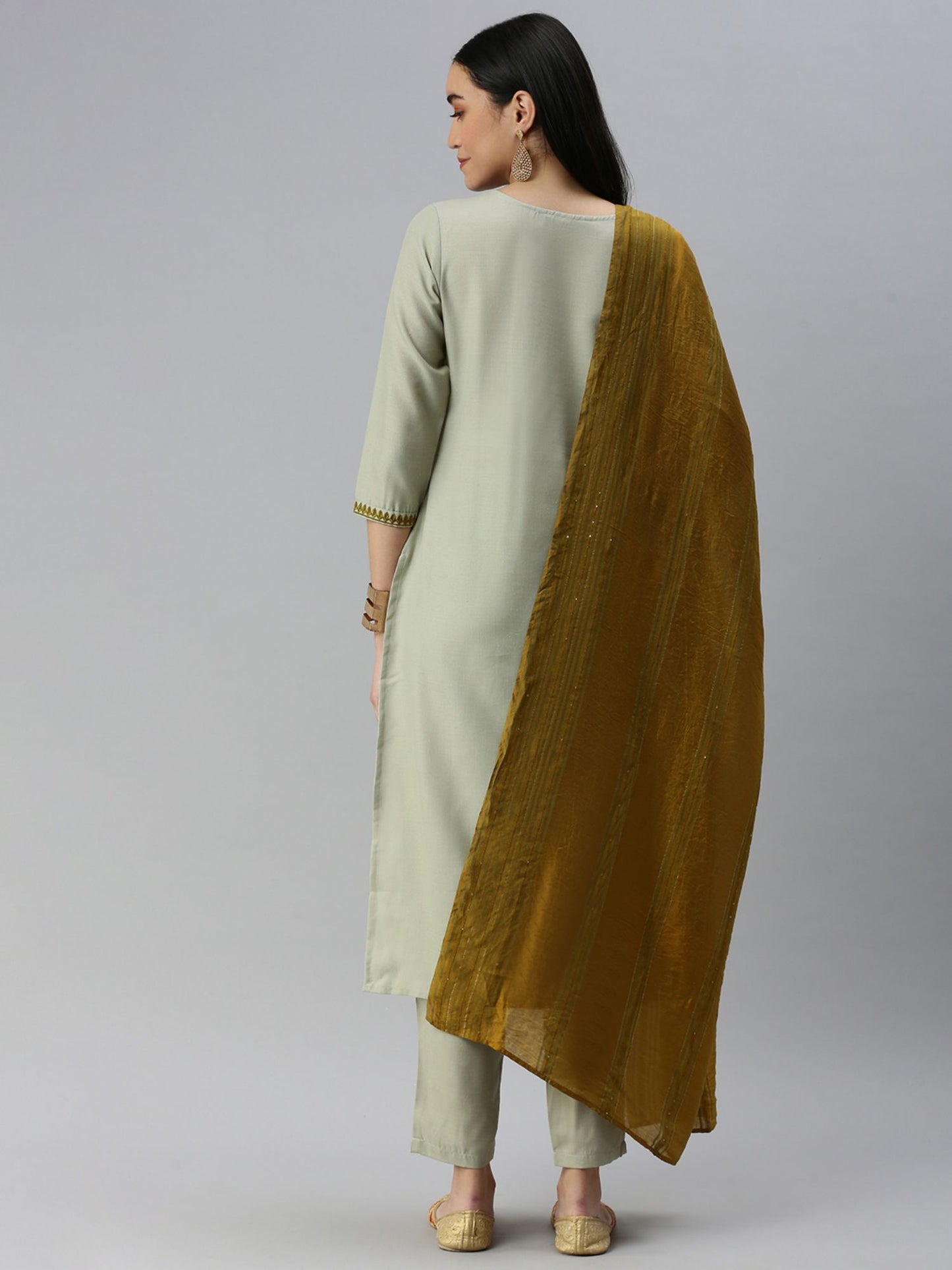 Heeposh Women Green Ethnic Motifs Yoke Design Cotton Blend Kurta with Dupatta (Set of 3)