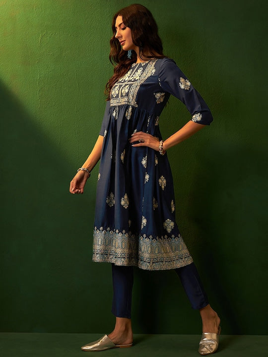 Sangria Embroidered Flared Kurta Trouser Set