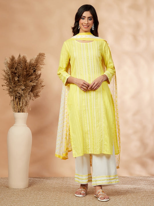 IMARA Ethnic Motifs Embroidered Kurta with Trousers & With Dupatta