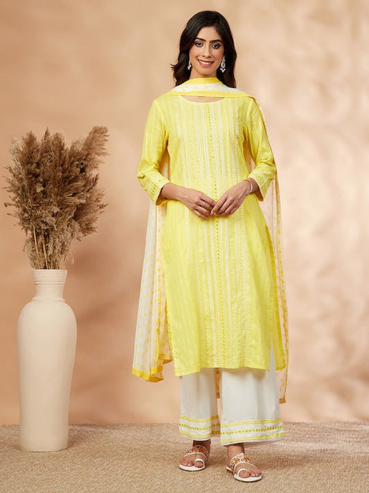 IMARA Ethnic Motifs Embroidered Kurta with Trousers & With Dupatta