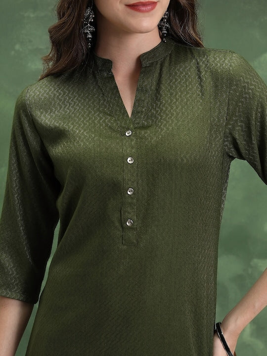 Vishudh Striped Mandarin Collar Long Sleeves Kurta