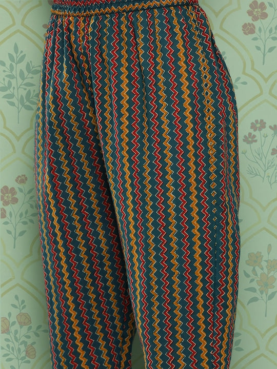 Yufta Floral Embroidered Regular Sequinned Pure Cotton Kurta with Trousers & With Dupatta