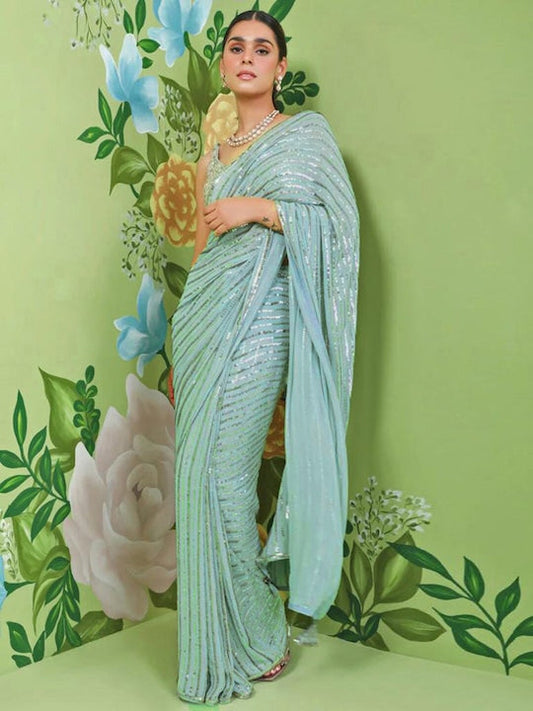 Satrani Striped Sequinned Saree