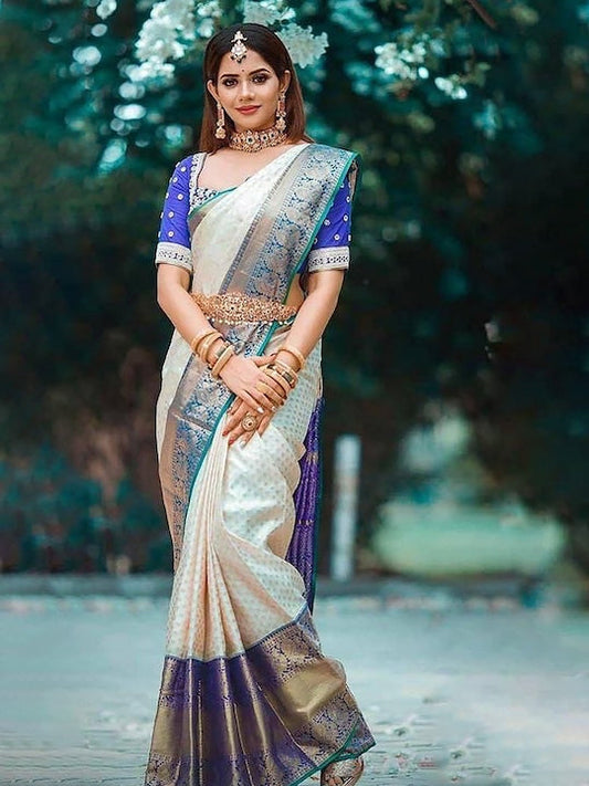 Anjaneya Sarees Ethnic Motifs Woven Design Zari Banarasi Saree