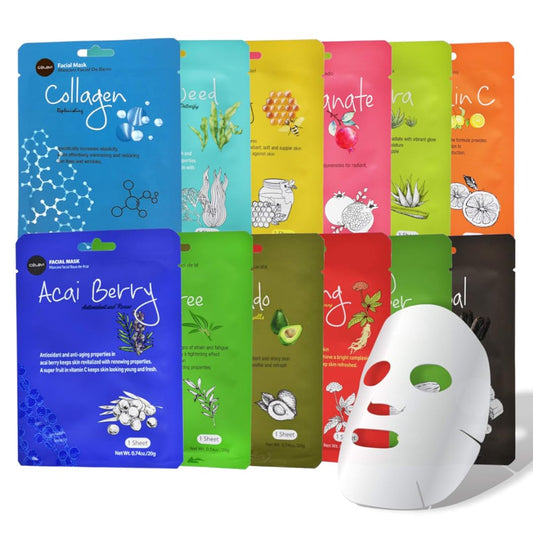 Celavi Essence Facial Sheet Face Mask Variety Set Classic Authentic Korean Moisturizing Skincare (12-Packs)
