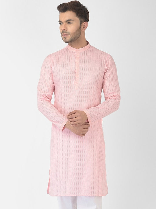 Deyann Men Pink Striped Kurta