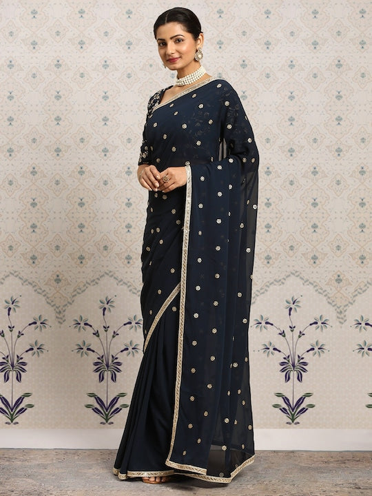 House of Pataudi Embroidered Floral Zari Saree