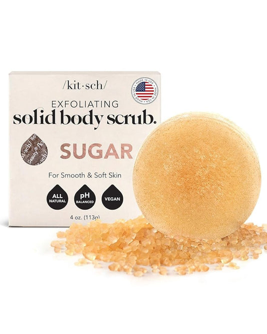 Kitsch Exfoliating Sugar Body Scrub Bar - Soap Bar for Smooth, Hydrated & Glowing Skin | Made in US | Natural Exfoliating Bar Soap for Men & Women with Sugar Scent | Sulfate Free & Paraben Free, 4 oz