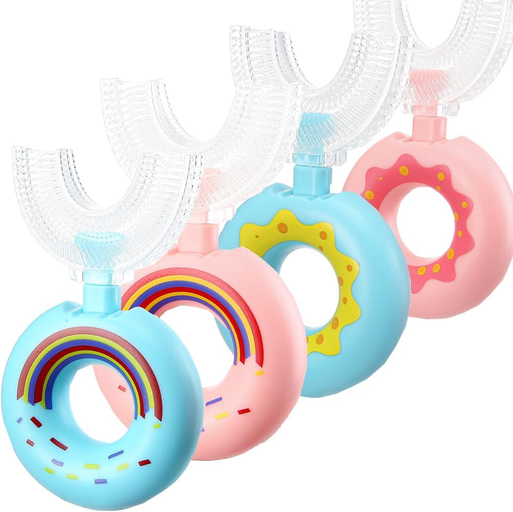 newrichbee _Upgraded Version 4 Packs Kids Toothbrush,Food Grade Silicone Head,Lovely 360 U Shaped Toothbrush Kids for Ages 2-8