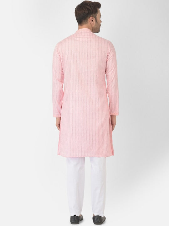 Deyann Men Pink Striped Kurta