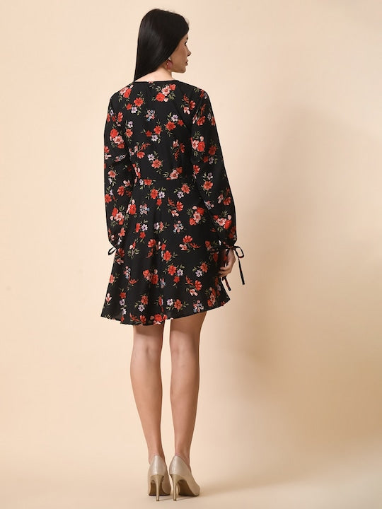 Here&now Floral Printed V-Neck Wrap Dress