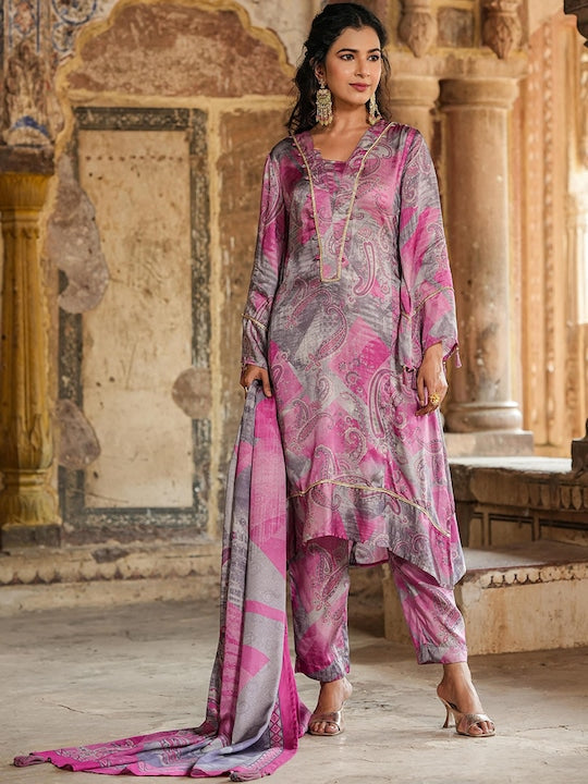 Scakhi Paisley Printed Kurta with Trousers & Dupatta