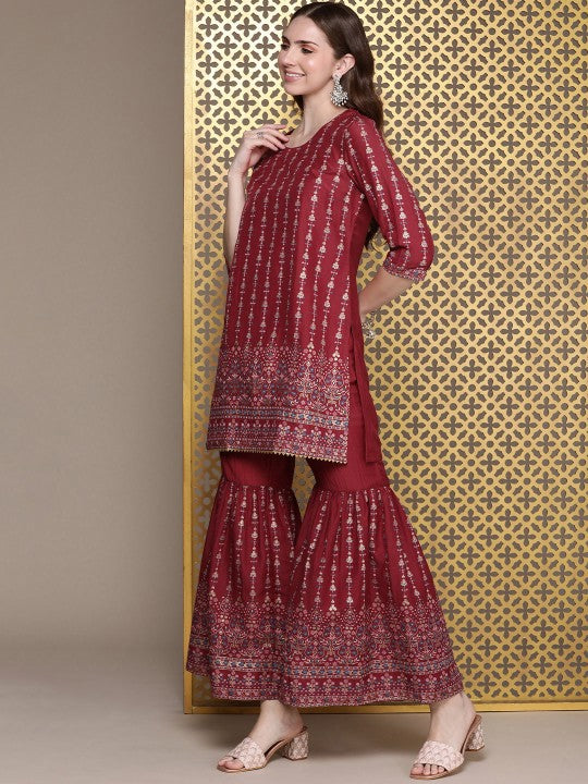 House of Pataudi Women Jashn Ethnic Motifs Printed Regular Kurti With Sharara