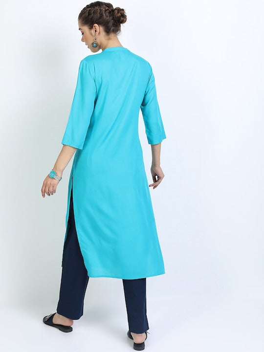 Vishudh Navy Blue Ethnic Motifs Printed Kurta