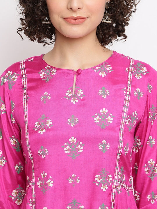 IMARA Floral Printed Anarkali Kurta with Churidar & Dupatta