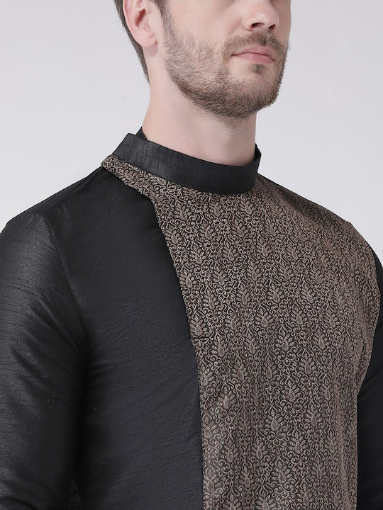 Deyann Men Black & Beige Ethnic Motifs Thread Work Jacquard Kurta