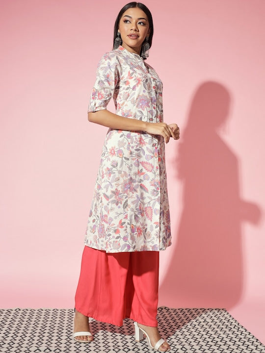 Myshka Floral Printed Cotton A-Line Kurta