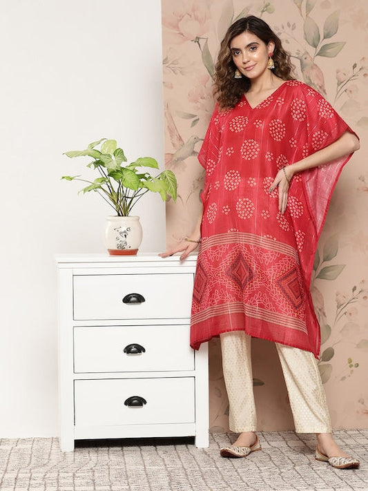 Yufta Bandhani Printed Flared Sleeves Kaftan Kurta