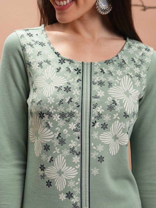 Vishudh Floral Printed Winter Straight Kurta