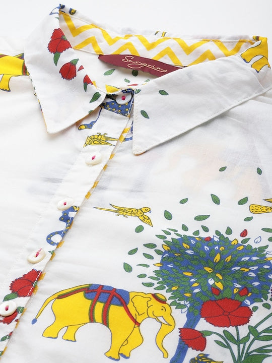 Sangria Floral Printed Pure Cotton Kurta with Trousers
