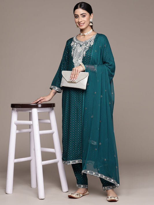 Anubhutee Women Ethnic Motifs Embroidered Sequinned Kurta With Trousers & Dupatta