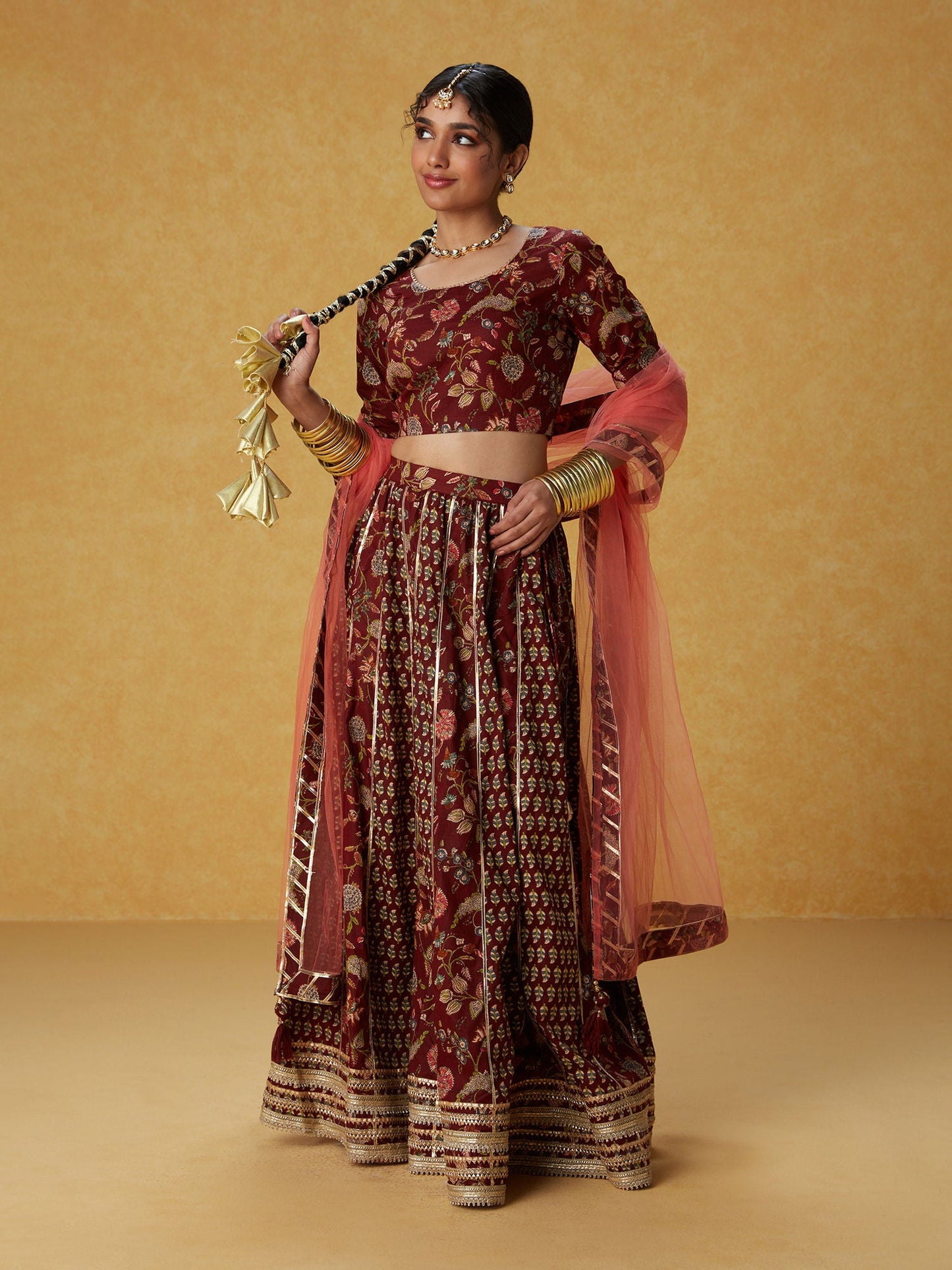 Likha Ghoomar Maroon Printed Lehenga and Choli with Dupatta LIKLEH10 (Set of 3)