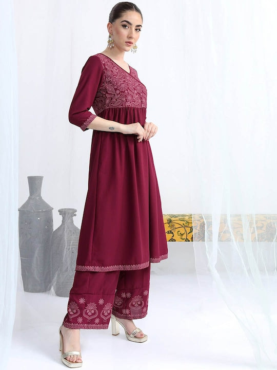 Vishudh Ethnic Motifs Yoke Design Angrakha Kurta With Palazzos & Dupatta