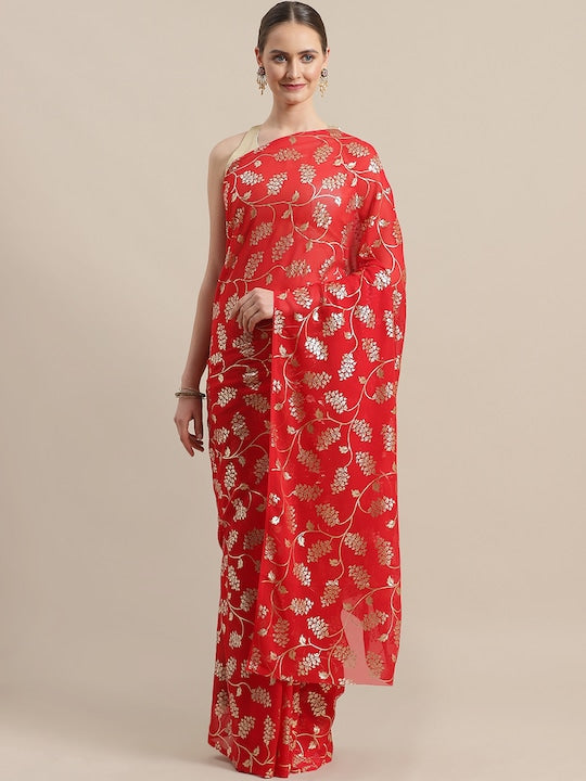 Saree mall Red & Golden Foil Printed Saree