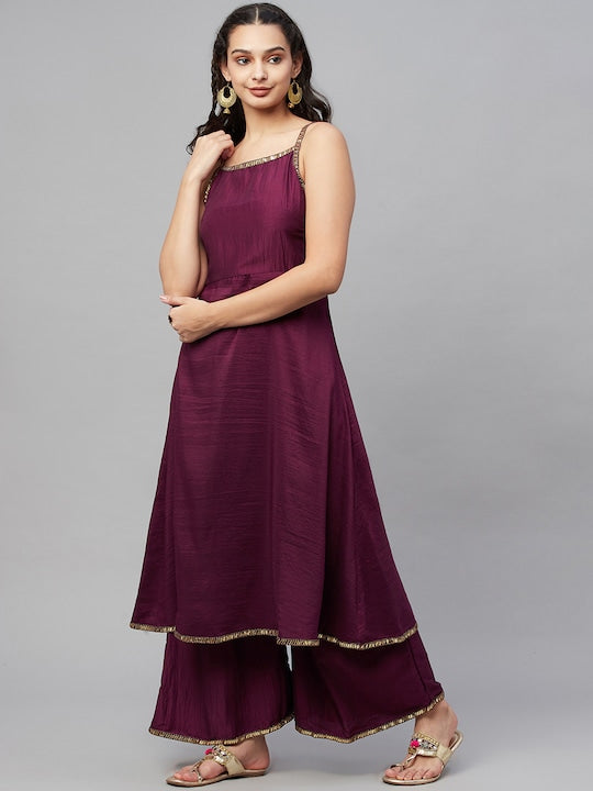 Myshka Women Maroon Kurta with Palazzos & Dupatta